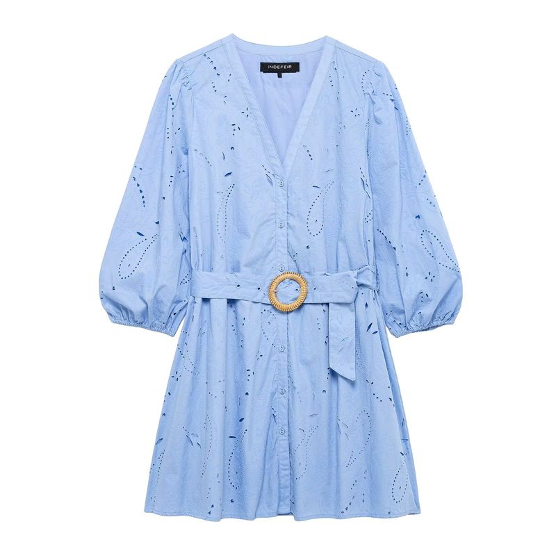 

Kaslead New Arrival Women s Clothing Fashion Style Fashion Adhesive Embroider Elegant V Neck Short Dress 4387043 Blue L