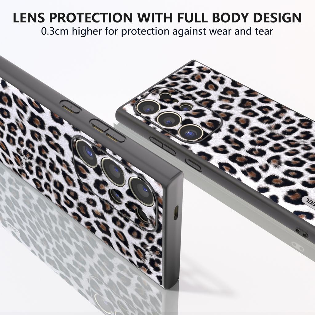 ABEEL For Samsung Galaxy S24 Ultra Case Leather Coated PC+TPU Back Phone Cover with Leopard Pattern