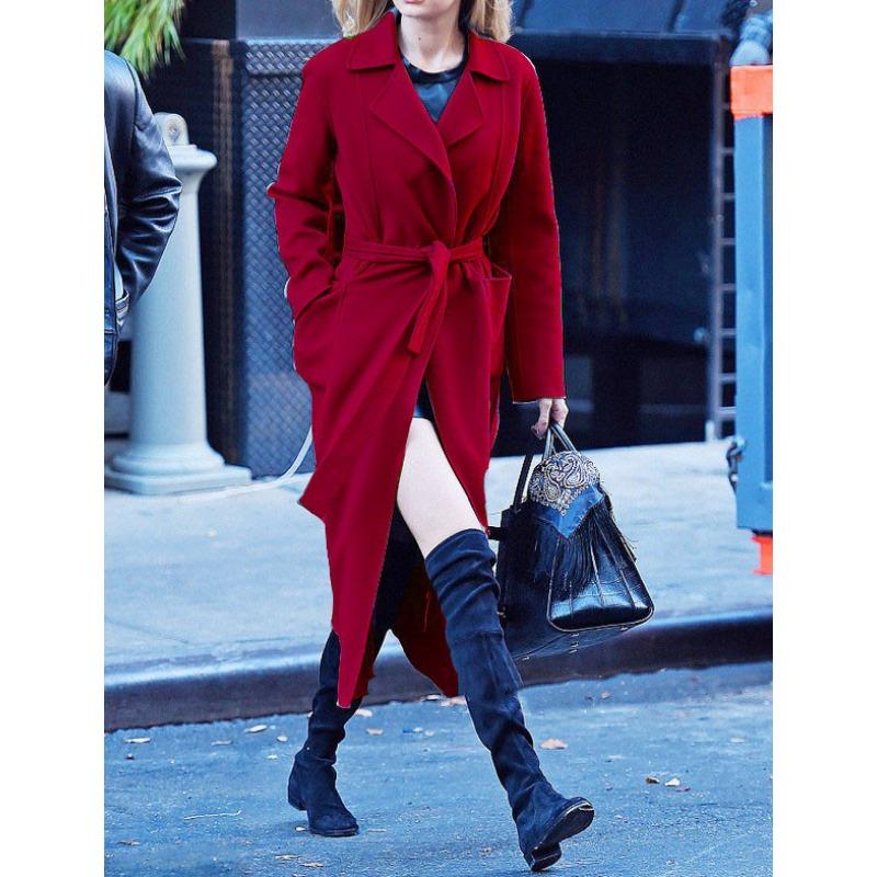 

Осенне-зимнее шерстяное женское пальто длинное большого размера пальто Nizi wish 3XL бордовый