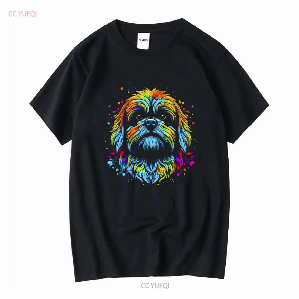 Lhasa Apso Psychedelic Dog Art T Shirt Owner Vibrant Colorful Bright Watercolor Rainbow long or short sleeves vintage Washed