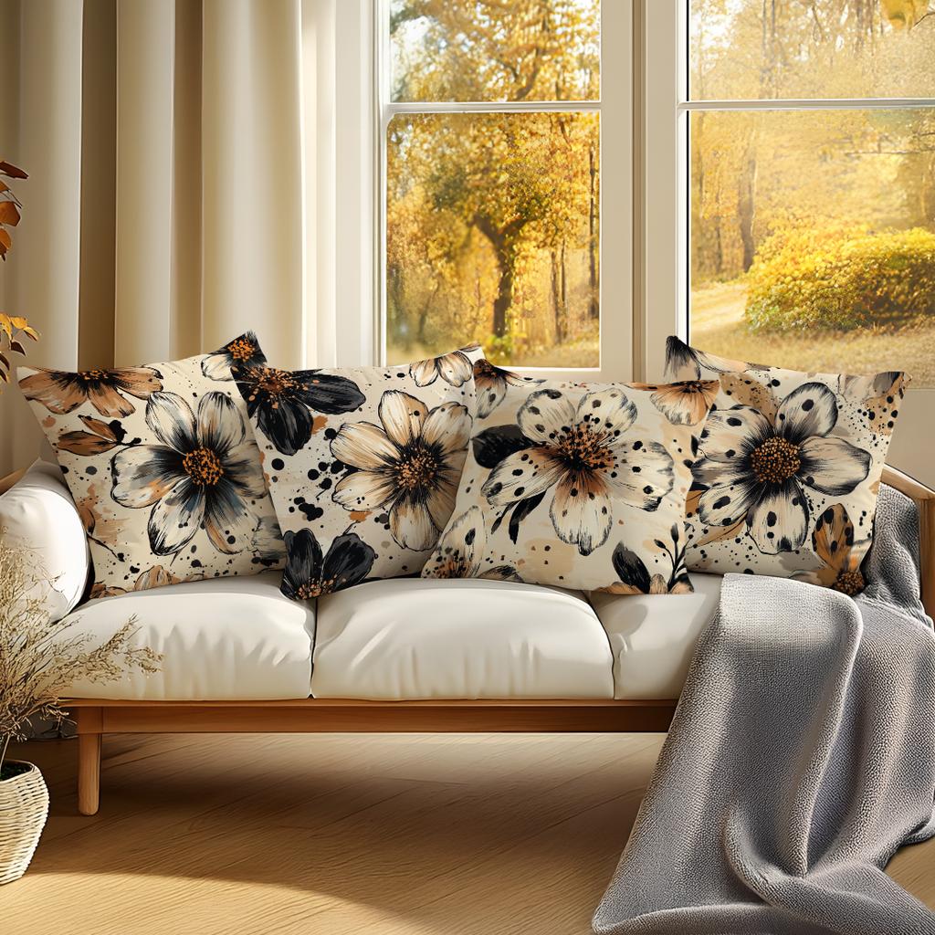 4Pcs/Set 45X45Cm Pillowcase Leopard Brown Flower Illustration Bedroom Sofa Living Room Cushion Cover 100% Polyester Home Decor