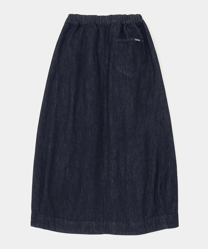 Columbia University All-Round Pleats Denim Long Skirts Indigo Denim