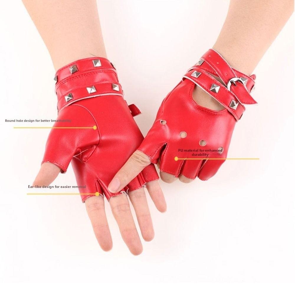 Anti-Slip Half Finger Gloves Cool Fingerless Mittens Unisex Rivets Belt Wrist Gloves  Hip-Hop
