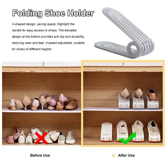 2Pcs Shoe Rack Double Layer Shoe Storage Shelf Save Space Adjustable Height Non-Slip Shoe Organizer Home Supply