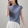 Half high neck short sleeved t-shirt for women in 2026 spring fashion, versatile and slimming, solid color interior top