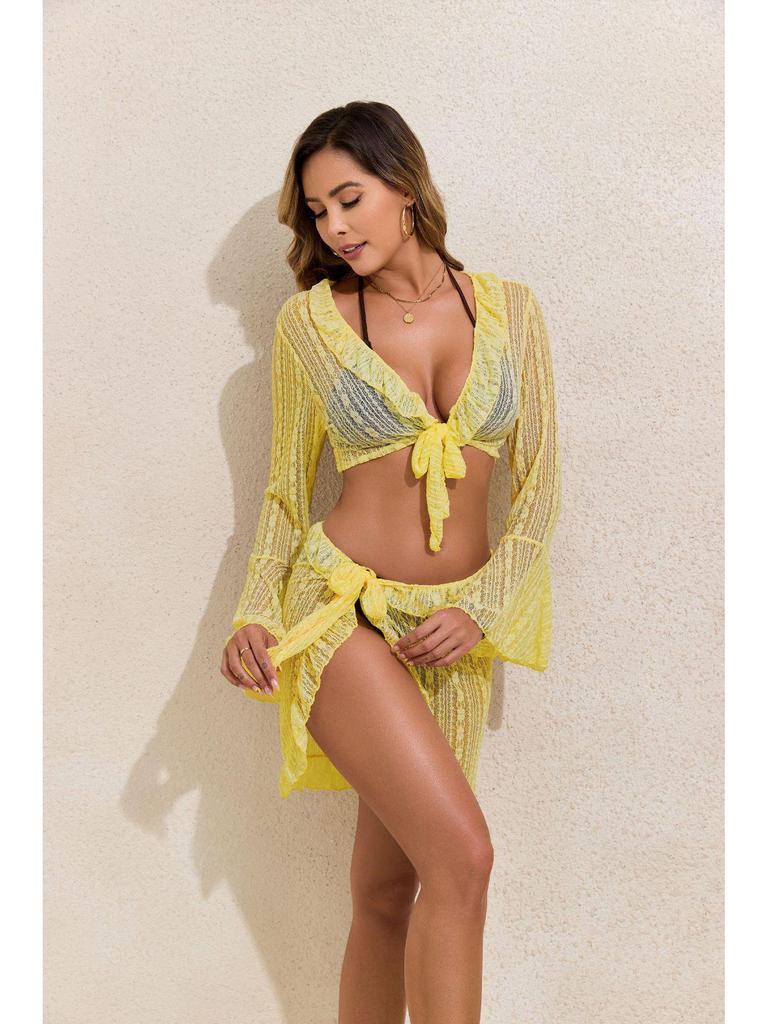 2025 Sun Protection Long Sleeve Beach Dress & Sexy Two-Piece Bikini Set