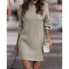 Womens Solid Color High Neck Long Sleeve Knit Sweater Dress Regular Fit Elegant Office Style