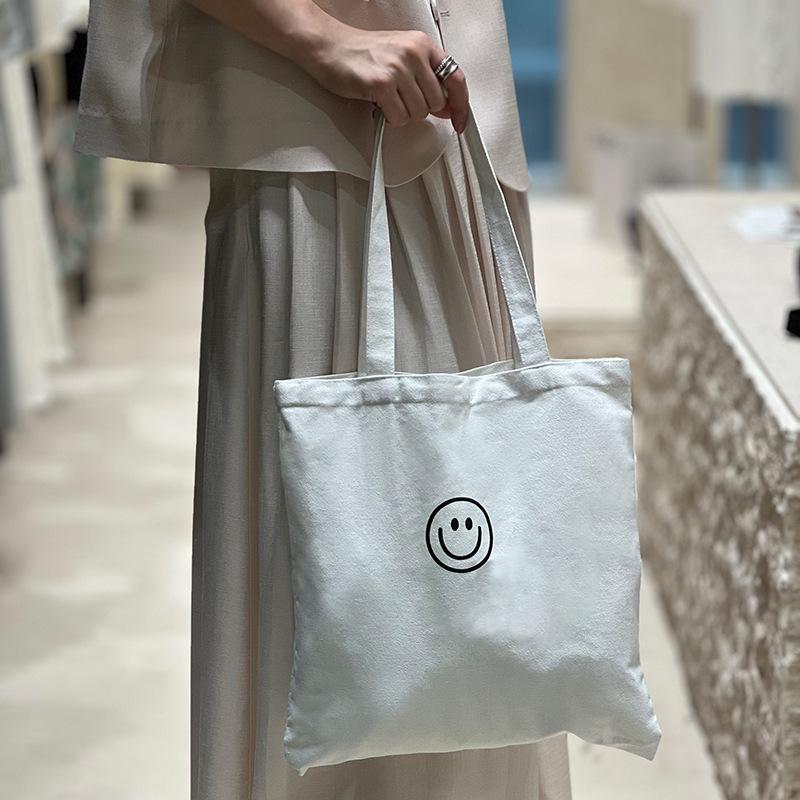 Korean Style Large Smile Face Canvas Bag - College Student Tote with Large Capacity for Books