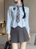 Women's Two-piece Matching Set Long Sleeve Shirt High Waist Pleated Skirt Japanese College Style Outfit