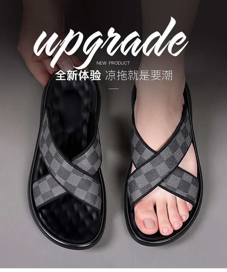 Slippers Men 2024 Summer Checkered Beach Sandals Outdoor Walking Slides for Man Comfortable Daily Men's Casual Shoes Sandals