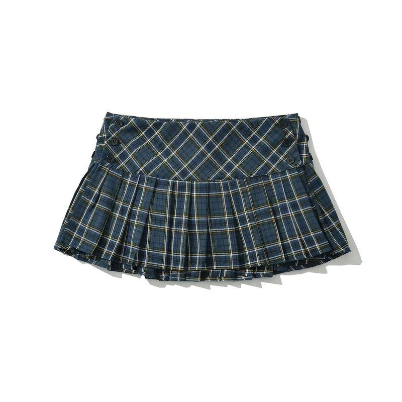 Kaslead New Arrival Women's Clothing Fashion Style Fashion All-Match Casual Gingham Adjustable Pleated Skirt