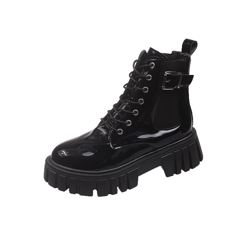 Fashion Block Heel Platform Single Boots Women's Autumn New Versatile Round Toe Front Lace-up British Style Small Booties