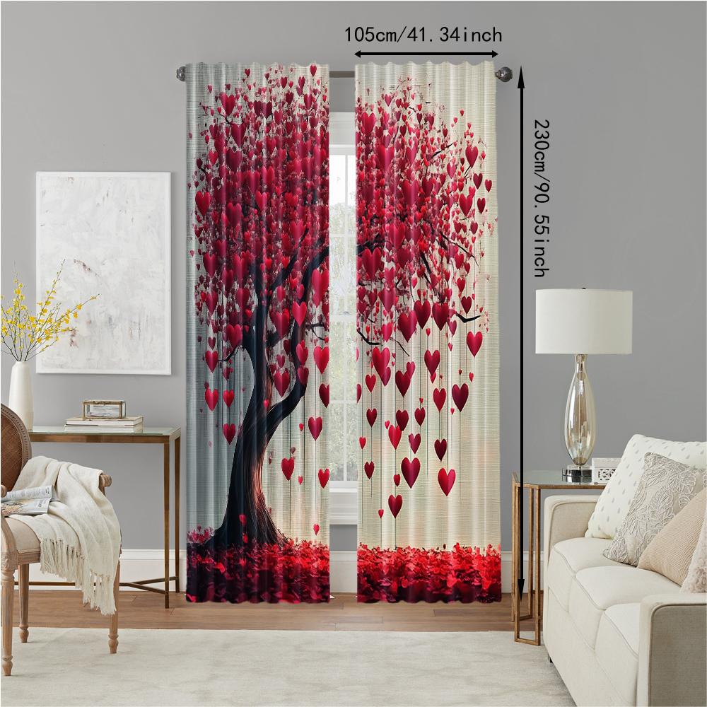 Set Of 2 Versatile Polyester Transparent Curtains Home Decoration Valentine Use Bedrooms Living Rooms Curtain For Area Made