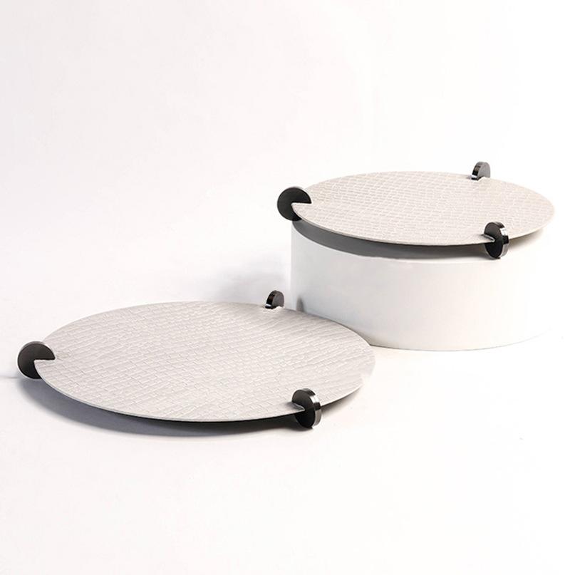 Light Luxury Gray Leather Round Tray Ornaments Sales Center Sales Office Lobby Coffee Table Tea Set Storage Tray Decoration