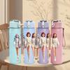 1PC Three Chibi Female Characters 750ml Color Plastic Sports Water Bottle Leakproof Flip Straw Lid For Sports Office Home Use