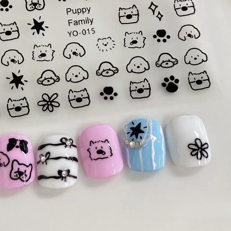 Cute Cat Dog Hand-painted Nail Stickers Kitten's Paw Small Pattern Childlike English Graffiti Decal Nail Decoration