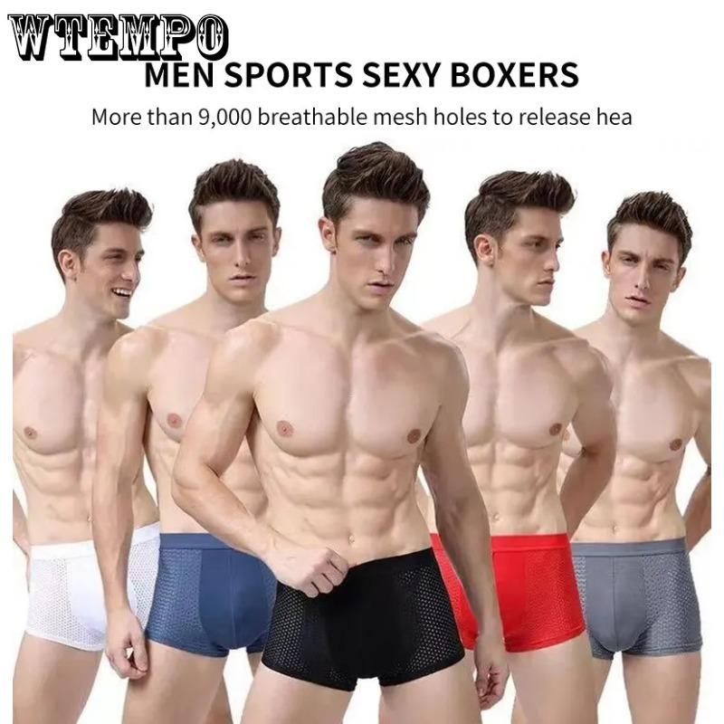 Men Sexy Boxers Underwear Underpants Blue Black L XL XXL 3XL Silky Cool Breathable Mesh Casual Sports Fashion Fitness Ventilate