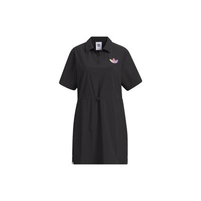 Originals Trefoil Logo Collar Fitted Short Sleeve Dress Women Dress Black IP2199
