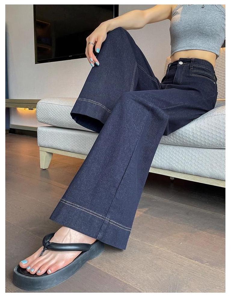 Women's Dark Blue Soft Denim High-Waisted Wide-Leg Jeans – Light Summer Style 2025