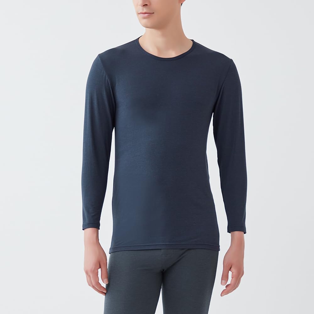 Gunze MCA608N Acedron Soft Stretch Crew Neck Long Sleeve Inner Striped Size M Men's Top, Fabric, White,