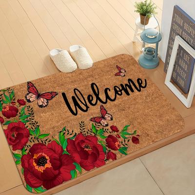 1Pcs Anti Fatigue Kitchen Rugs, Peony Butterfly  Print Waterproof Non-Slip Thick Cushioned Kitchen Mat Heavy Duty Comfort Standing Mat for Kitchen