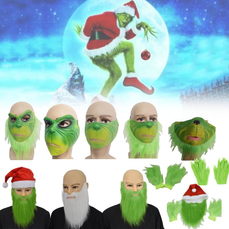 Grinch Half Face Mask With Green Hair And Whimsical Design For Christmas Celebrations