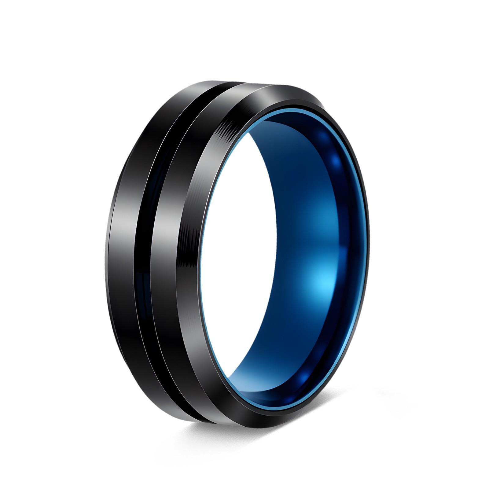 

Men s Black Blue Titanium Steel Stress Relief Spinner Ring Set Size 7