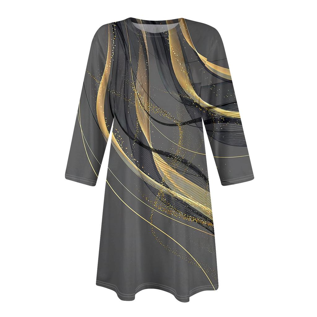 Women's Fashion Casual Print Round Neck Three-quarter Sleeve Short Dress