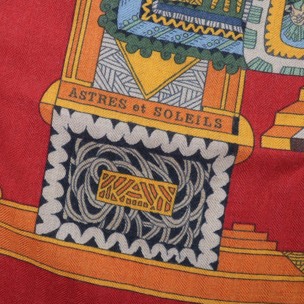 Great HERMES scarf ASTRES et SOLEILS Large shawl Red series cashmere Women Used