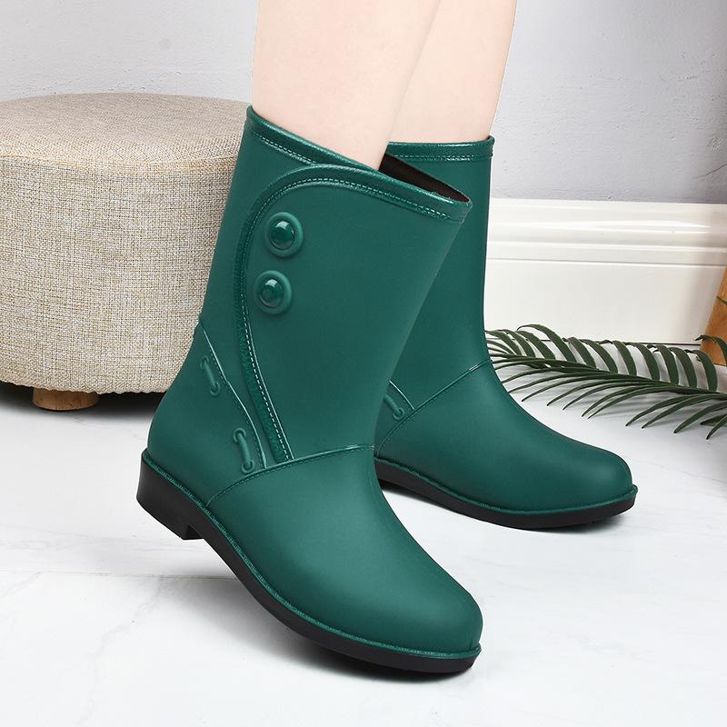 Women's rain shoes medium tube water shoes fashion warm rain boots women's cotton water boots non-slip work rubber shoes car wash kitchen