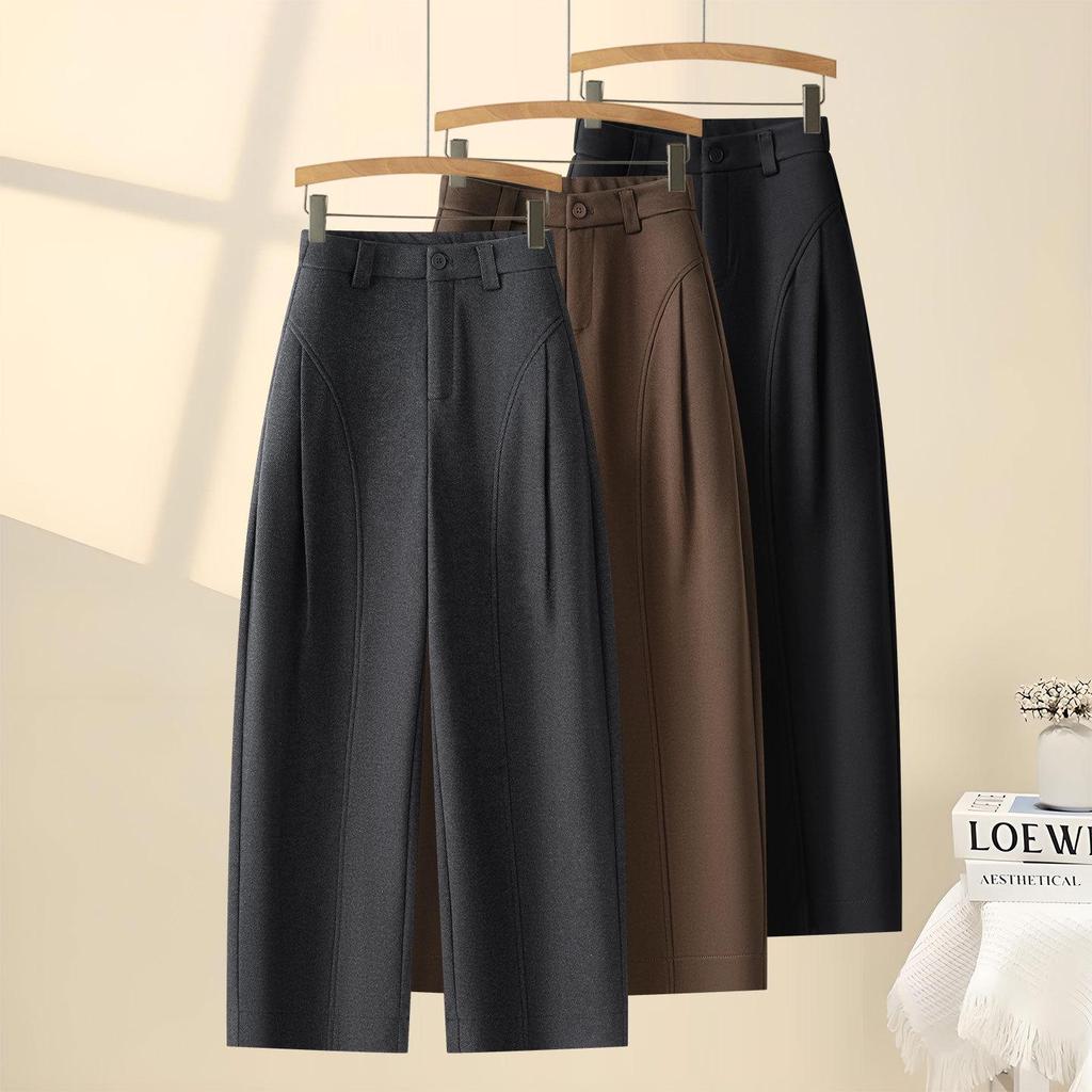 Women's High-Waisted Wide-Leg Velvet Pants - Autumn/Winter Pleated, Thickened, Loose Fit