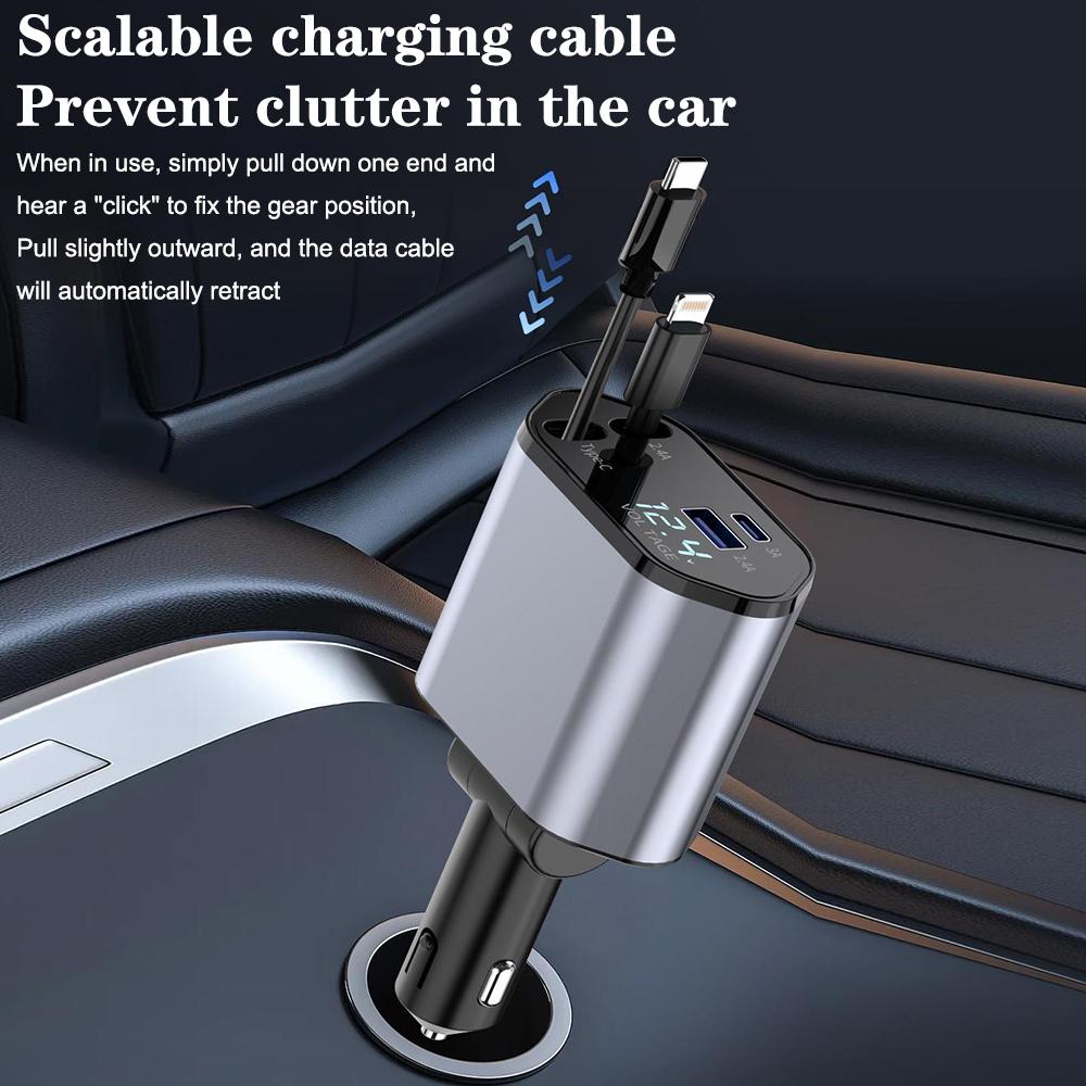 3.0 Car Charger Adapter 4 Port  Charging Socket Volt Display 120W Cigarette Lighter Scalable Quick For Phone IPad