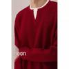Men's Red V-Neck Sweater: Fake Two-Piece Design, Zodiac Year, Autumn/Winter Knitwear, Versatile Inner/Outer Layer, New Year Style.