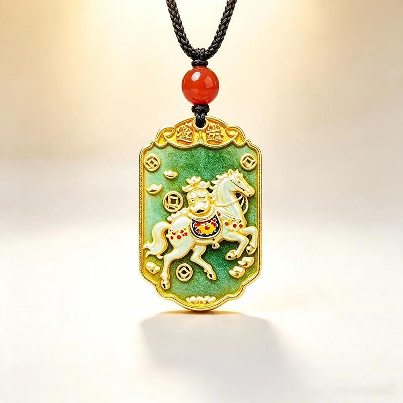 Ethnic Auspicious Gourd Blue Imitation Jade Pendant Necklace Vintage Jewelry For Women Traditional Outfit Accessory Gift