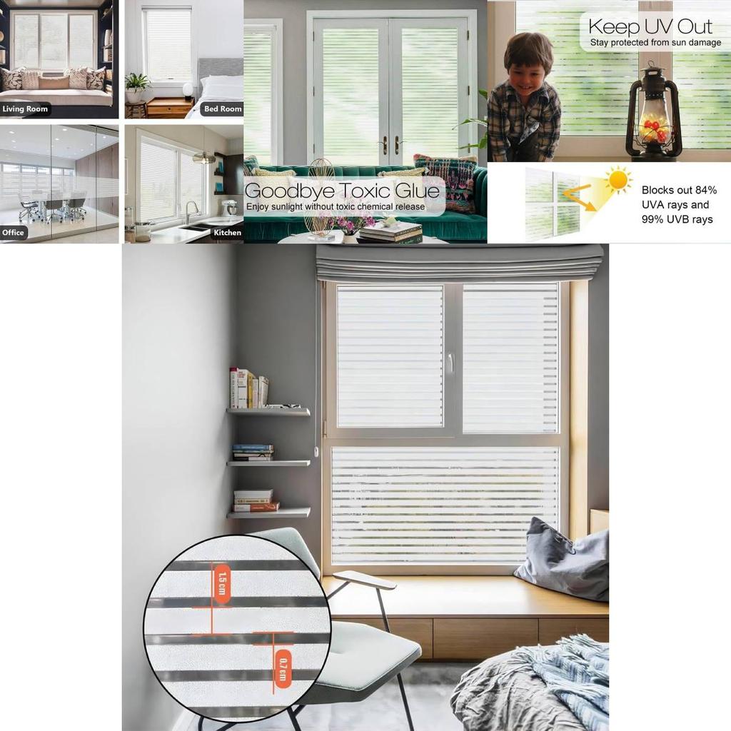 Modern Privacy Film With Striped Frosted Design For Bathroom Privacy And Easy Removal