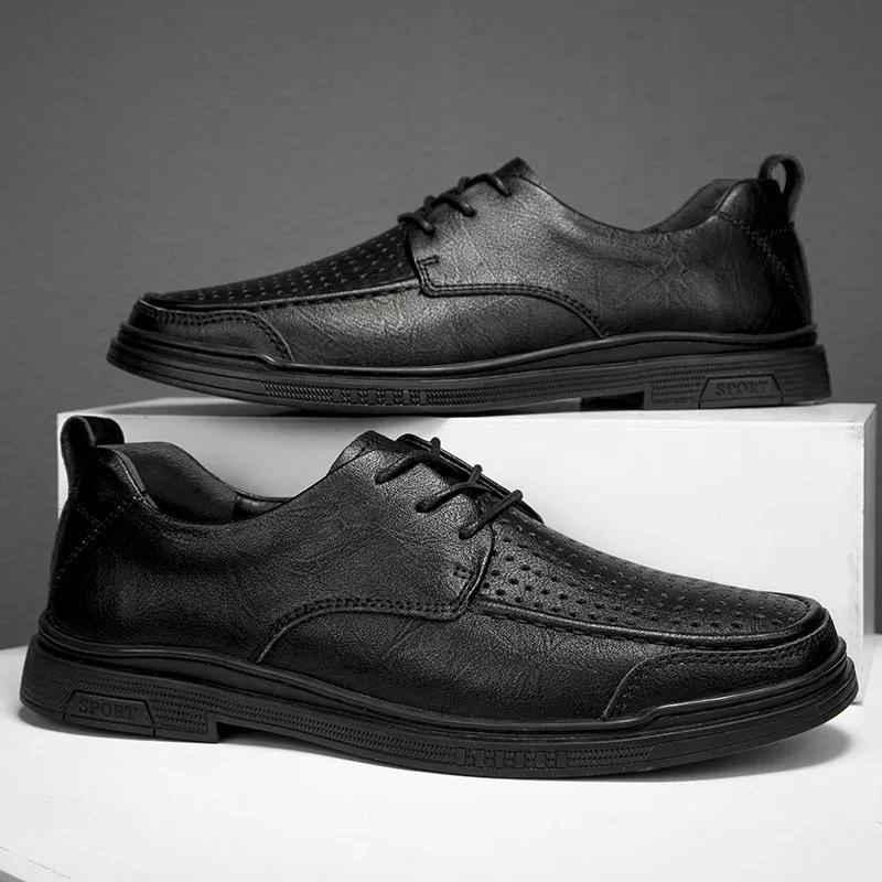 Summer Business Affairs Oxford Shoes Perforated Genuine Leather Lace-Up Men'S Adult Leather Shoes Flatcasual Men'S Wedding Shoes