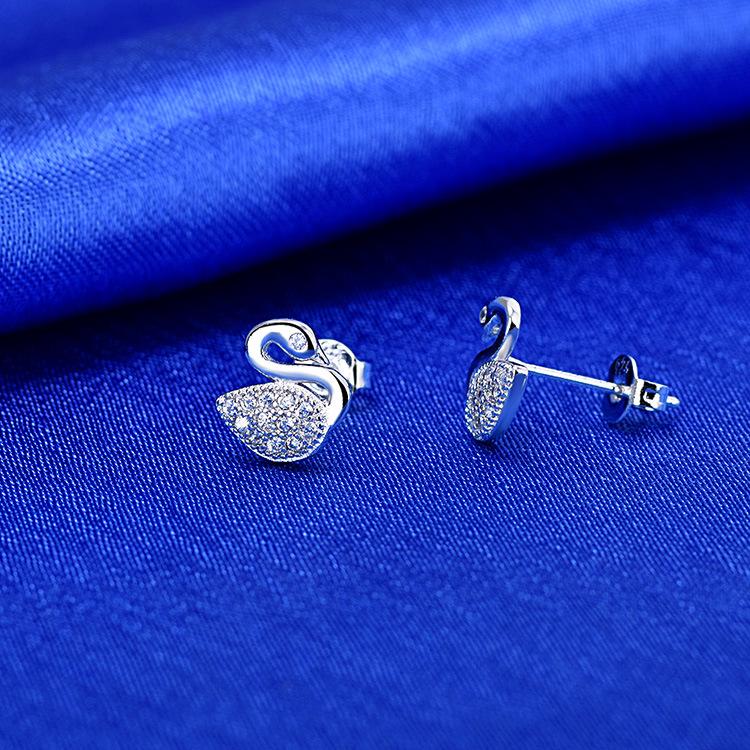 Simple Little Swan Earrings Flash Diamond Micro-set Zircon Female Student Popular Earrings Anti-allergic