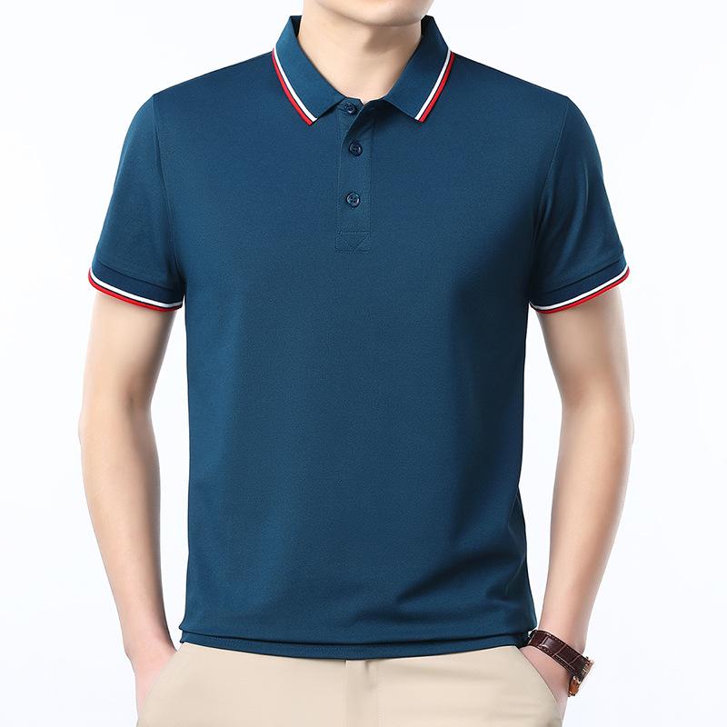 Men'S High-End Solid Color Short Sleeve Lapel Polo Shirt Business Casual Young And Middle-Aged Men'S Top