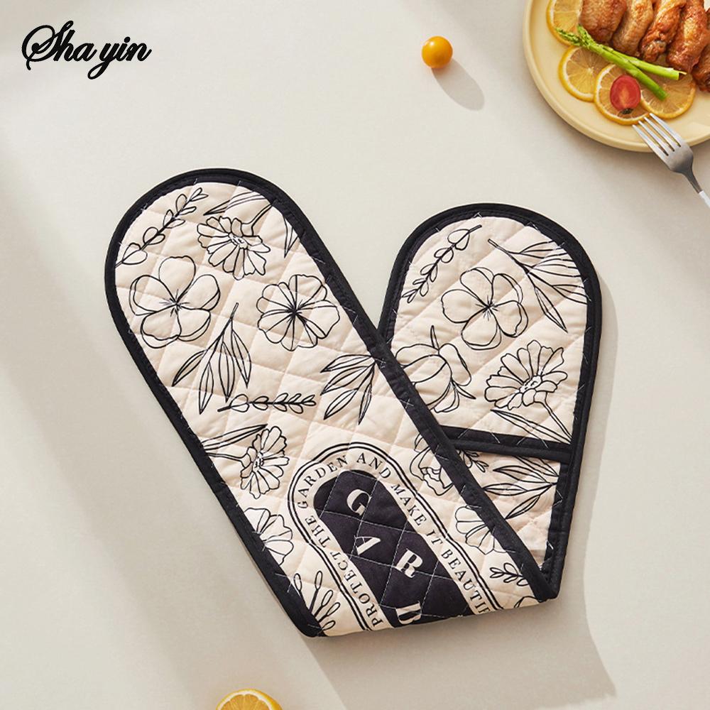 

1PC Cotton Linen Oven Mitts Heat Resistant Non-Slip Microwave Baking BBQ Gloves with Potholders Integrated Kitchen Cooking Tools чорний
