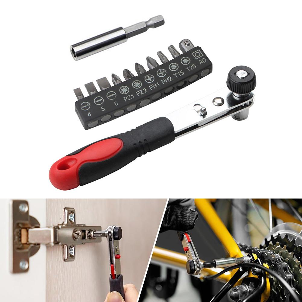 90 Degree Angle Ratchet Wrench Screwdriver Set With 10 Magnetic Bits For  Furniture Bike Repairs Hand Tool