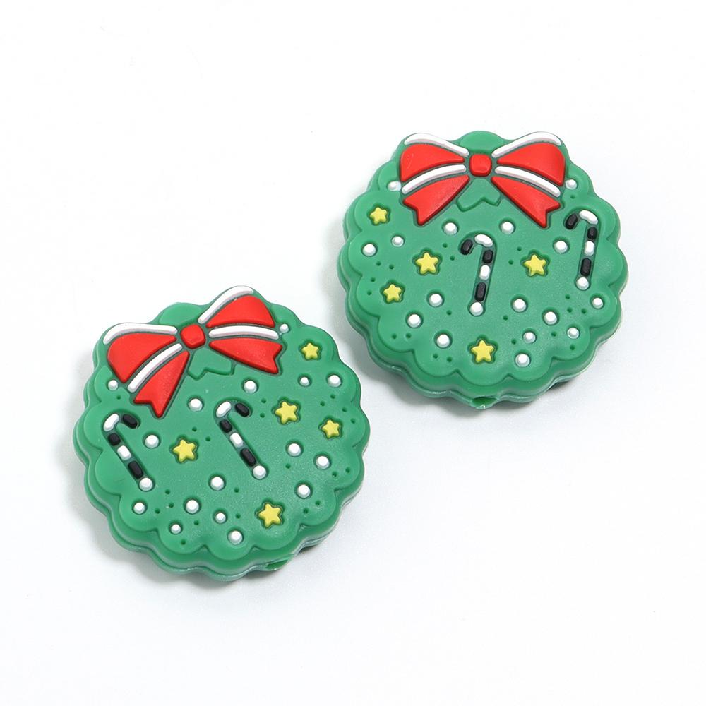2pcs Silicone Beads Lovely Christmas Series Santa Reindeer Snowman Tree Loose Beads For Jewelry Making DIY Christmas Gifts Decor