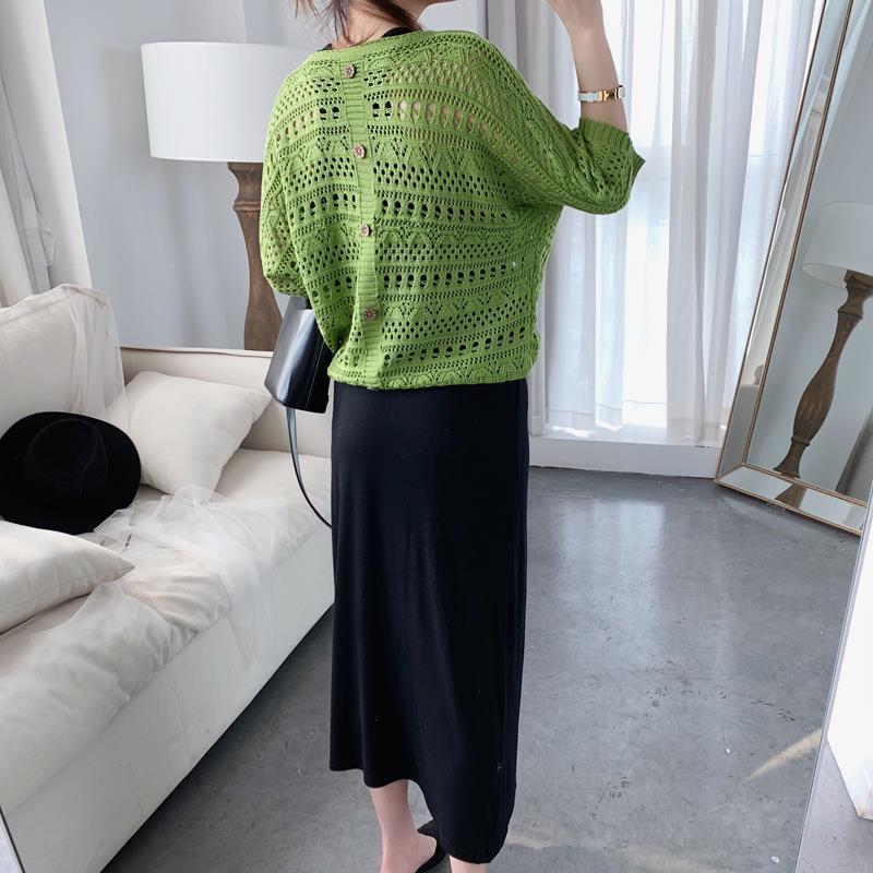 Women's Knitwear Cover-up Batwing Dress & Skirt Set for Spring/Summer