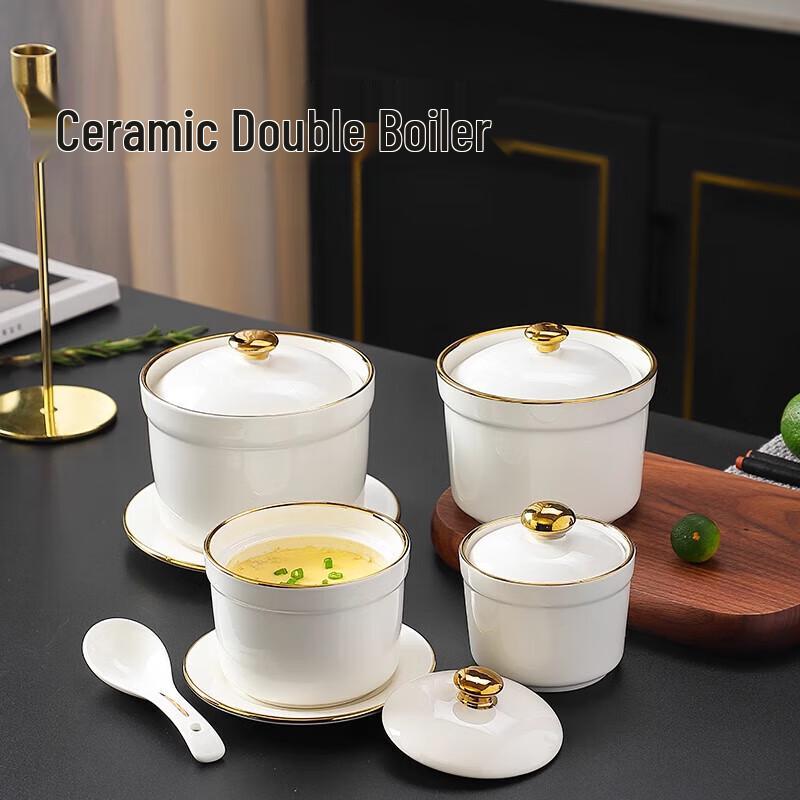Ceramic Double Boiler Stew Cup with Lid
