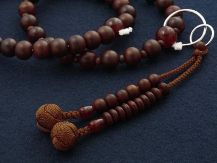 Kyoto Butsudan Hayashi Buddhist Prayer Beads, Jodo Sect, Unpolished Rosewood with Agate (4-Piece Set) (Men's), Formal, Authentic Style [Prayer Beads