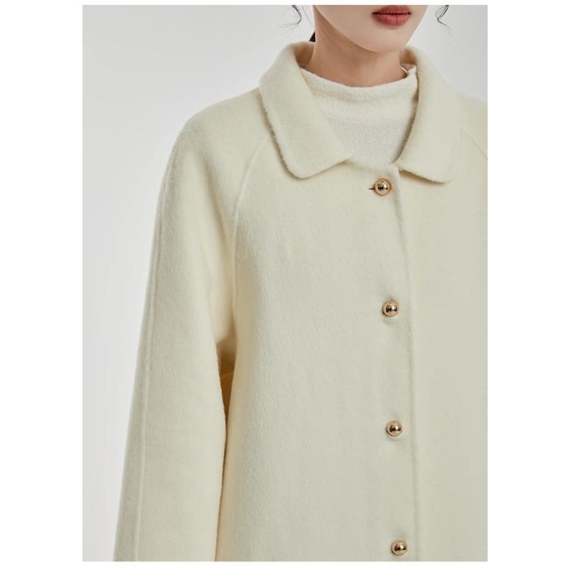 Winter Fashion Red Wool Coat Women Loose Mid Long Simple Elegant Premium Tweed Jacket