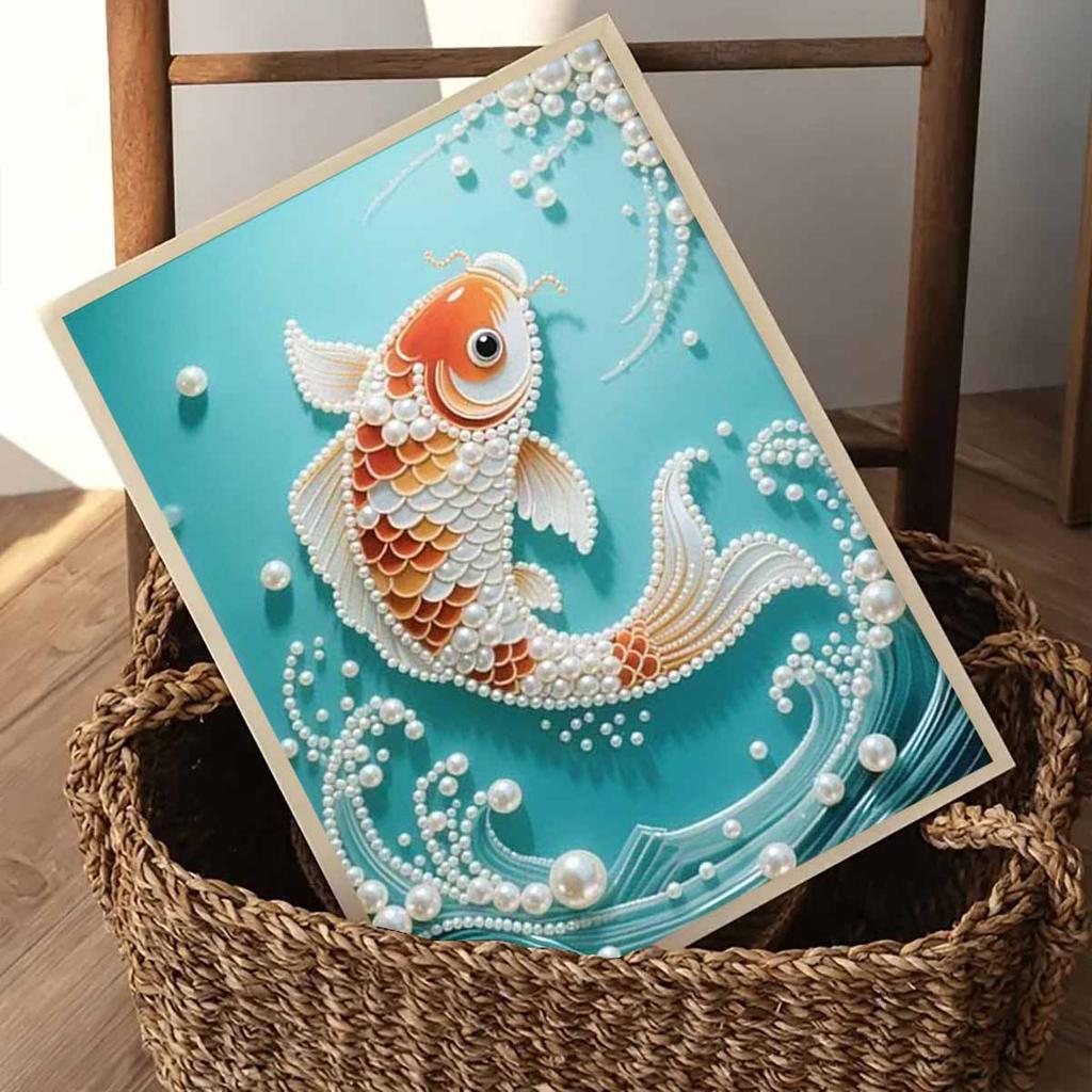 Pearl Golden Carp DIY Diamond Art Kits 15.7x19.6inch Gem Art Diamond Painting Kits Without Frame for Adults Gift Idea Home Wall Decor
