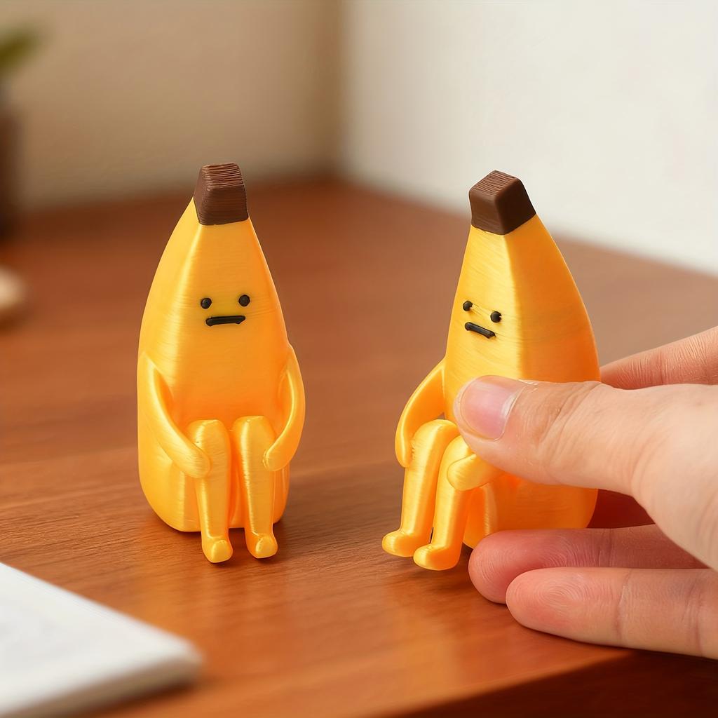 3pcs/2pcs/1pc Anxious Banana 3D Printed Figurines | Durable PLA Material, Creative Decor for Home, Office, and Car