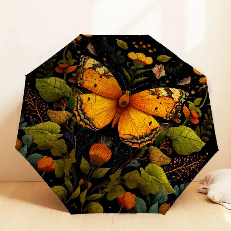 1pc Butterfly Flowers Automatic Folding Umbrella, Heavy Duty 8 Rib Iron Frame,  Suitable for Travel, Daily Use, Birthday, Decor Gift m0104094