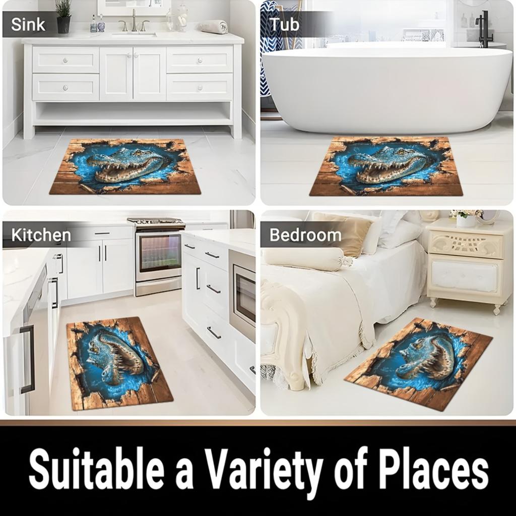 3D Crocodile Rug Flannel Soft Kids Carpet Broken Floor Print Bedroom Kitchen Floor Mat Anti Slip