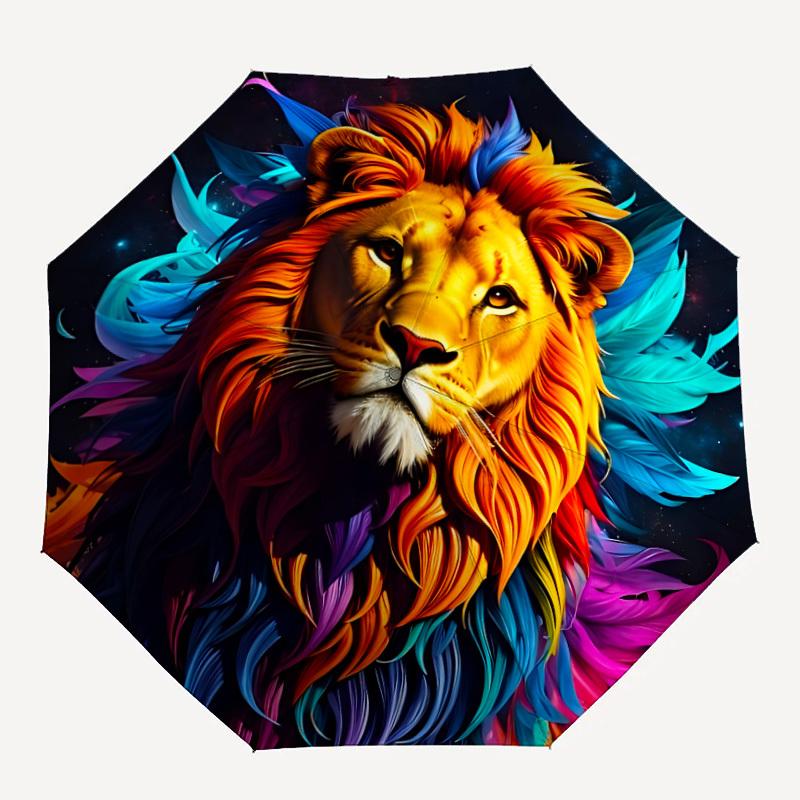 

1pc Lion Feathers Automatic Folding Umbrella Portable Collapsible Umbrella for All Seasons, 8-Rib Durable Construction, Perfect Gift 028